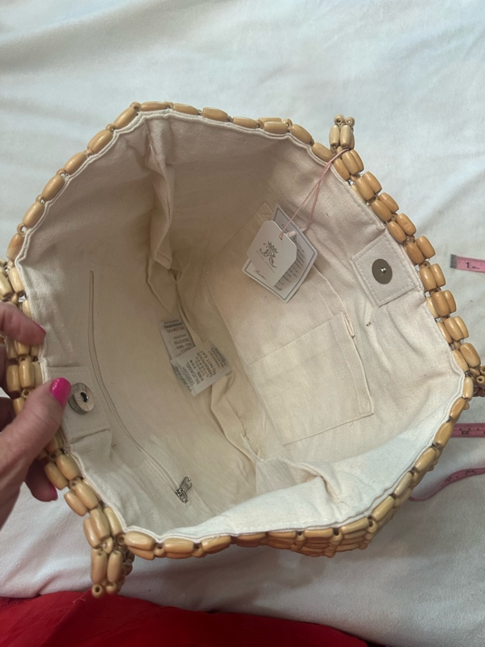 Beige Woven Half-Moon Tote - Lightweight Summer Beach Bag - Picture 5 of 8